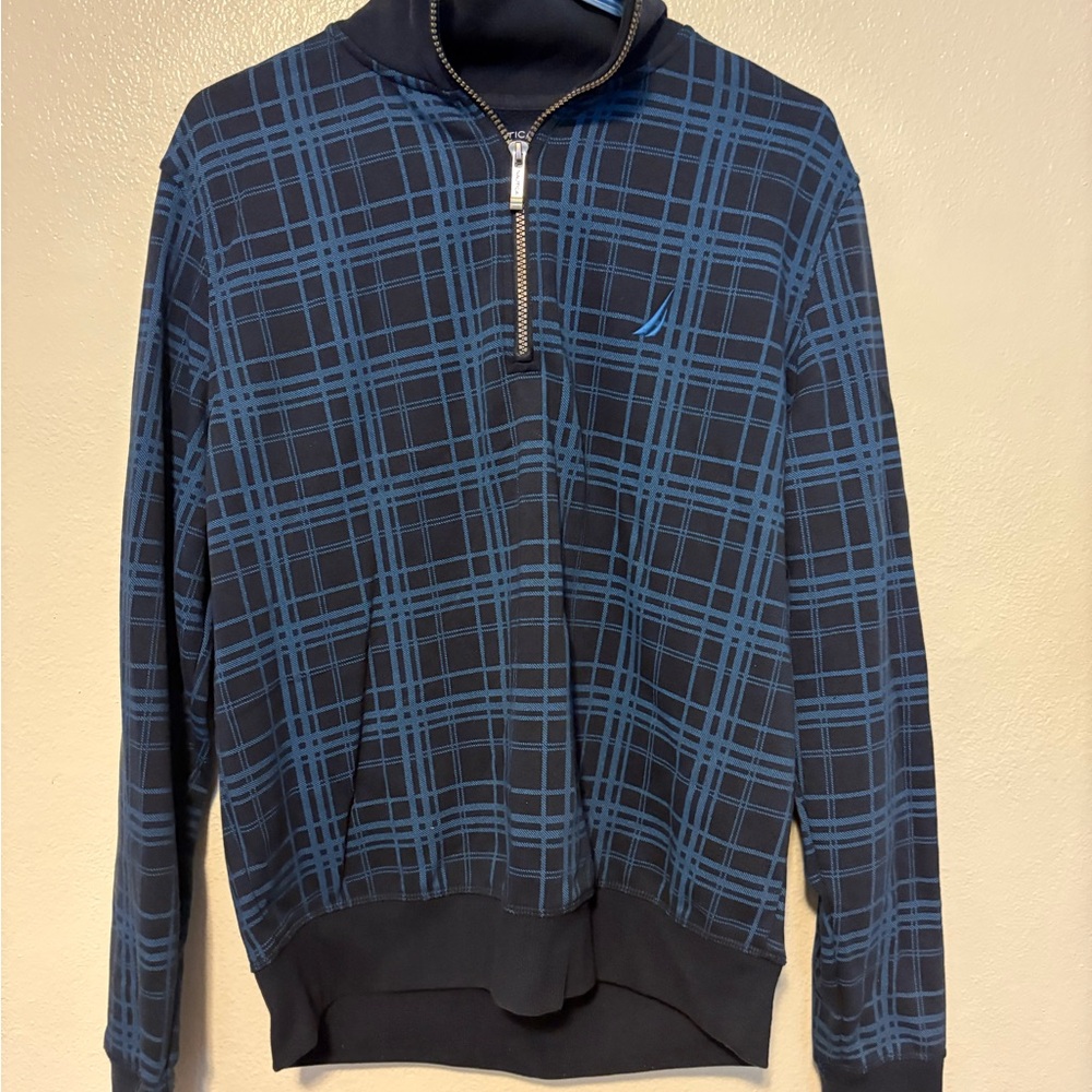 Nautica Blue Zip Up Sweater with Ribbed Details